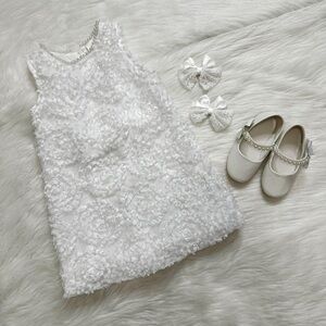 Girls Formal White Pearl Dress Shoes Hair Clip Complete Set, Size 3T